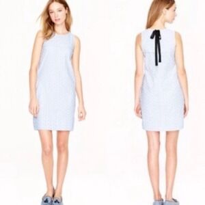 J. Crew Light Blue‎ White Embroidered Seersucker Eyelet Shift Dress 6P